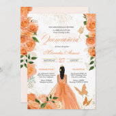 Peach Rozen Butterflies Mariposa Quinceanera Kaart (Voorkant / Achterkant)