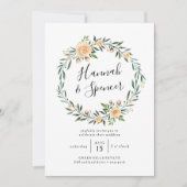 Peach Rozen krans bruiloft uitnodiging (Voorkant)