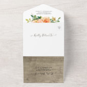 Peach Rozen Rustic Wood String Lights Wedding RSVP All In One Uitnodiging (Buitenkant)
