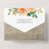 Peach Rozen Rustic Wood String Lights Wedding RSVP All In One Uitnodiging (Achterkant)