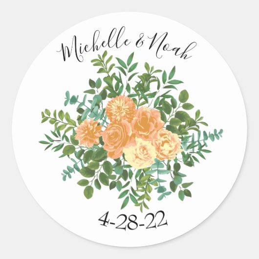 Peach Rozen Wedding Floral Spring Ronde Sticker (Voorkant)