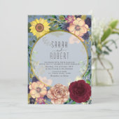 Peach Russe Faire-part de mariage rose floral (Debout devant)