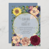 Peach Russe Faire-part de mariage rose floral (Devant / Derrière)