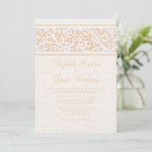 Peach rustic Burlap & Linen Wedding Invitations Kaart (Staand voorkant)