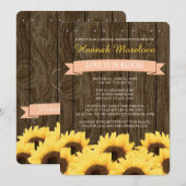 PEACH RUSTIC SUNFLOWER VRIJGEZELLENFEEST INVITE KAART (Voorkant / Achterkant)