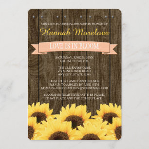 PEACH RUSTIC SUNFLOWER VRIJGEZELLENFEEST INVITE KAART