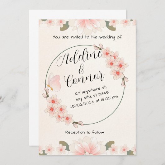 Peach Rustic Wedding Invitations (Devant / Derrière)