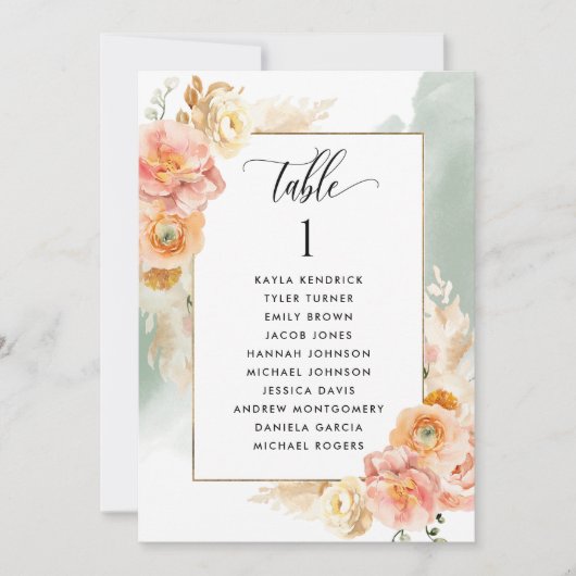 Peach, Sage Seing Plan Cartes avec nom d'invité (Devant)