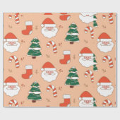 Peach Santa and Candy Cane Cadeaupapier (Vlak)