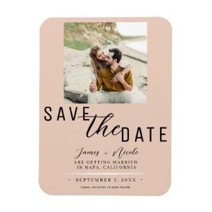 Peach Save the Date Photo Wedding Magneet
