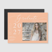 Peach Script High School Graduate Photo Magnet (Devant / Derrière)