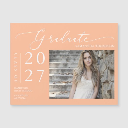 Peach Script High School Graduate Photo Magnet (Devant)