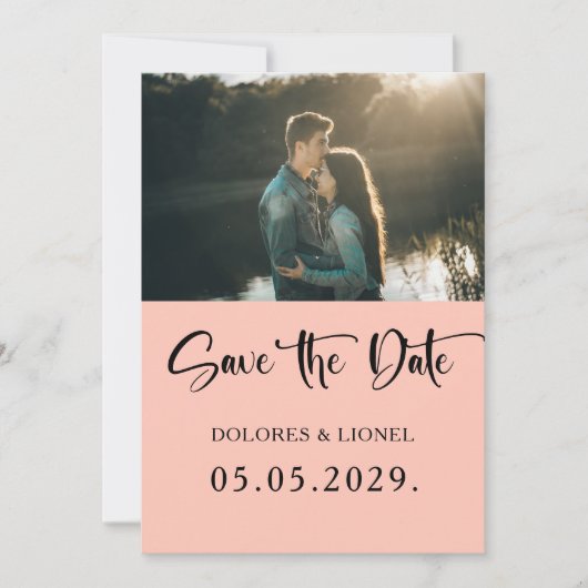 Peach Script Photo Minimalist De datum opslaan Kaart (Voorkant)