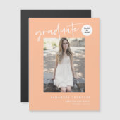 Peach Script School Graduate Photo Magnet (Devant / Derrière)