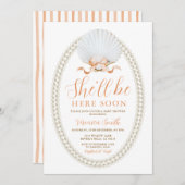  Peach She'll Be Here Soon Sea Shell Baby Shower Kaart (Voorkant / Achterkant)