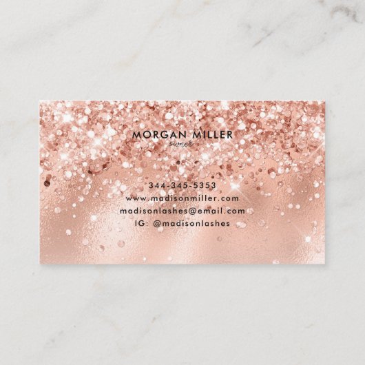 Peach Shimmer Glitter Roos Goud Monogram Visitekaartje (Achterkant)