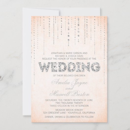 Peach & Silver Glitter Kijk Weddenschap Kaart (Voorkant)