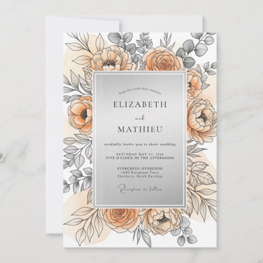 Peach Silver Refined Spring Wedding Kaart (Voorkant)