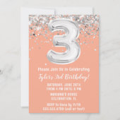 Peach Silver uitnodiging voor het derde verjaardag (Voorkant)