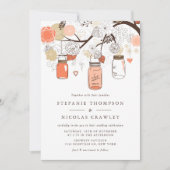 Peach Sinaasappel Hanging Mason Jars Wedding Kaart (Voorkant)