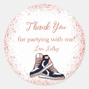 Peach Sneaker Verjaardag, Glitter Sweet 16 Bedankt Ronde Sticker