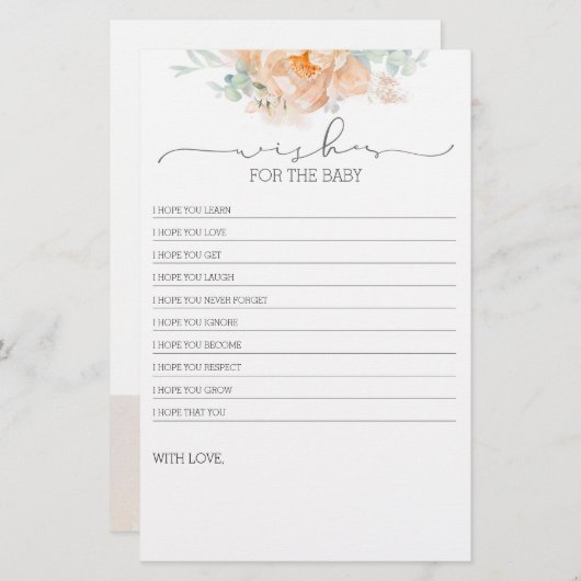 Peach Soft Flower Baby shower Game (Voorkant / Achterkant)