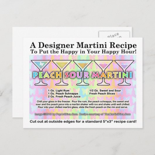 Peach Sour Spring Martini Recept Kaart Briefkaart (Voorkant / Achterkant)