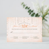 Peach Sparkles & Crown Fairytale Wedding Carte RSV (Debout devant)