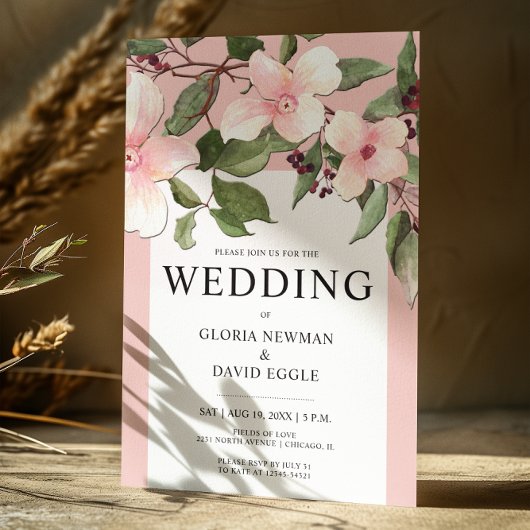 Peach Spring Floral Drop Wedding Invitation Kaart