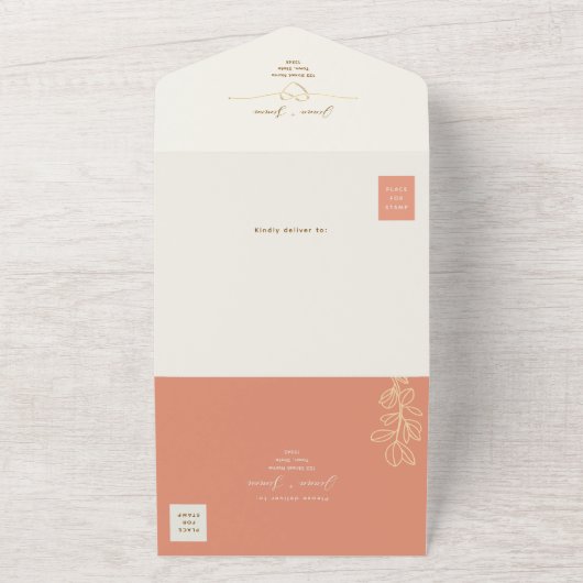 Peach Spring Wedding All In One Uitnodiging (Buitenkant)