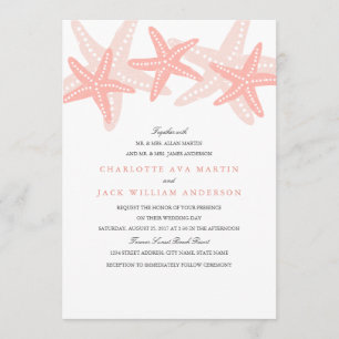 Peach Starfish Beach bruiloft uitnodiging