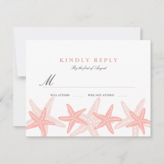 Peach Starfish Beach Wedding RSVP Kaartje (Voorkant)