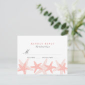 Peach Starfish Beach Wedding RSVP Kaartje (Staand voorkant)