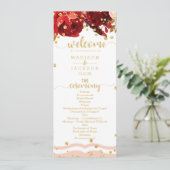 Peach Stripe Floral Gold Confetti huwelijksprogram Programma (Staand voorkant)