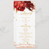 Peach Stripe Floral Gold Confetti huwelijksprogram Programma (Voorkant / Achterkant)