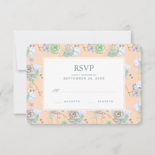 Peach Succulents Floral Aquarelle - Mariage RSVP (Devant)