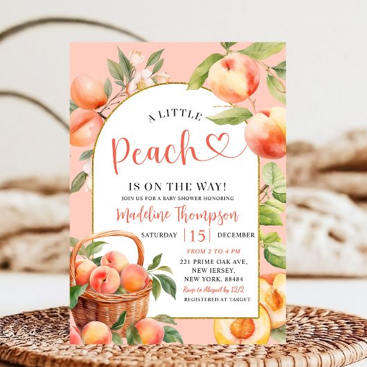 Peach Summer Fruit Theme Baby shower Kaart