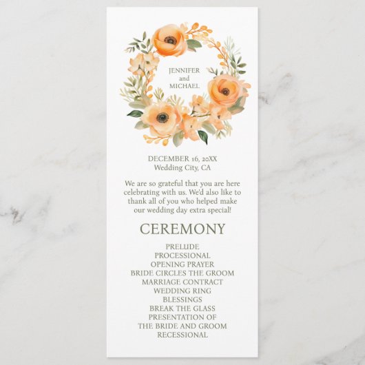 Peach Summer Wedding Ceremony Programma (Voorkant)