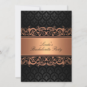 Peach Swirl Damask Bachelorette Party Invitation