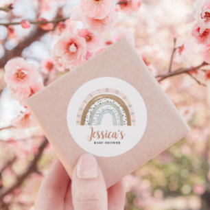 Peach Tan Sage Boho Rainbow Baby shower Ronde Sticker