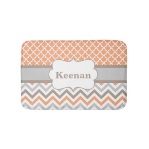 Peach Taupe Quatrefoil Chevron Bathmat Badmat