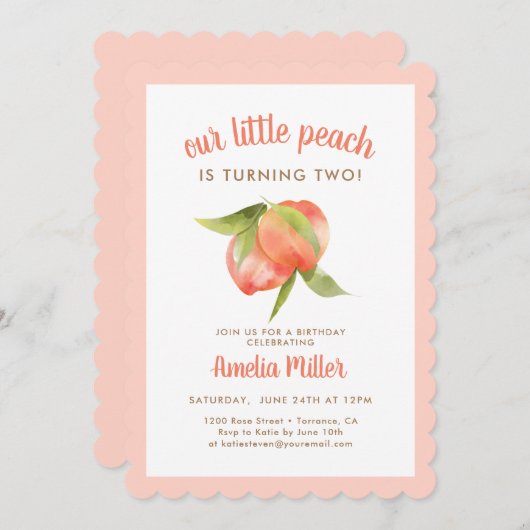 Peach Thème 2e anniversaire fêtes Invitations (Devant / Derrière)
