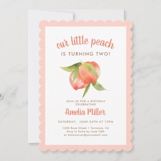 Peach Thème 2e anniversaire fêtes Invitations (Devant)