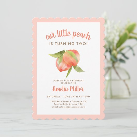 Peach Thème 2e anniversaire fêtes Invitations (Debout devant)