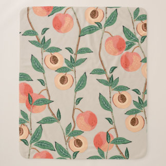 Peach tree branches with leaves and fruits on a li sherpa deken