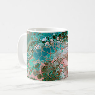 Peach & Turquoise Acrylpour Abstract Koffiemok