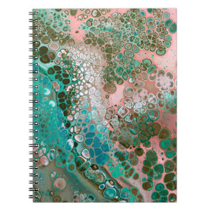 Peach & Turquoise Acrylpour Abstract Notitieboek