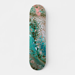 Peach & Turquoise Acrylpour Abstract Skateboard