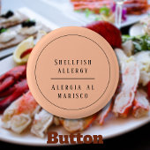 Peach Tweetalige Shellfish Allergie Alert Spaans Ronde Button 3,2 Cm
