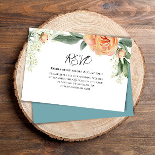 Peach Watercolor Floral Blue QR Code RSVP